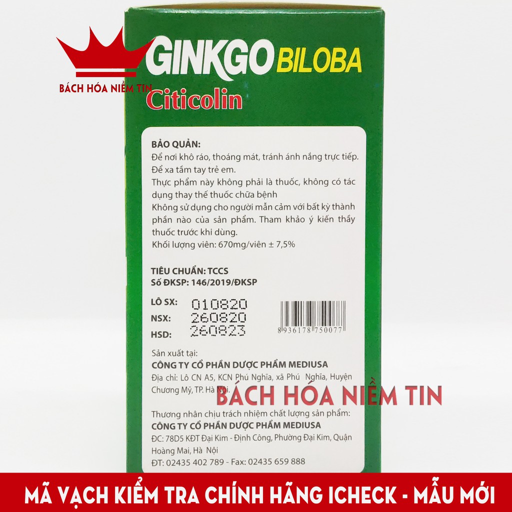 Viên uống hoạt huyết Ginkgo Biloba USA 240mg Tăng cường tuần hoàn não, giảm nguy cơ di chứng sau tai biến mạch máu não
