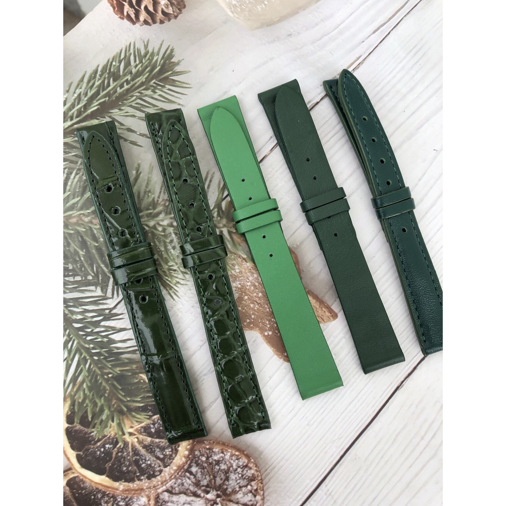 Dây Đồng Hồ Da Bò 100% Màu Xanh Lá Tặng Kèm Chốt Và Đồ Thay Dây