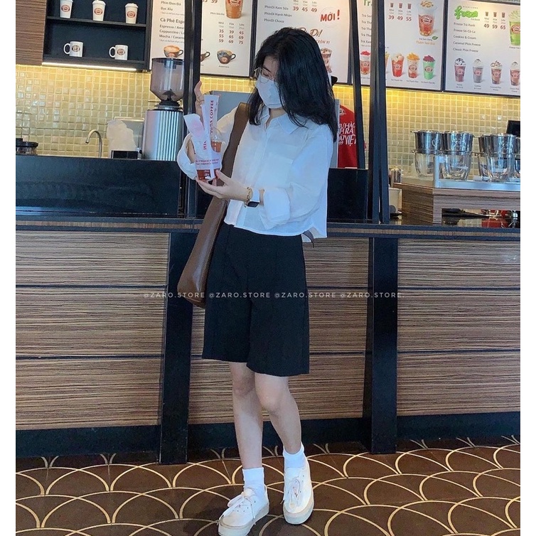 Áo sơ mi  croptop đũi