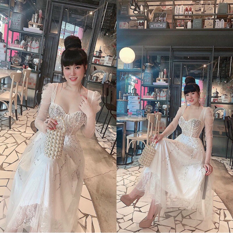 Đầm dự tiệc công chúa tay dài ren mi kết cườm TRIPBLE T DRESS - size M/L (kèm ảnh/video thật ) MS283V