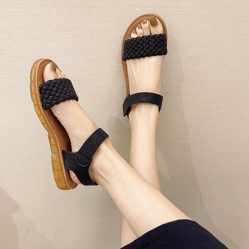Sẵn_Hàng QC_Sandal nữ đế dẻo in hình gấu quai bện