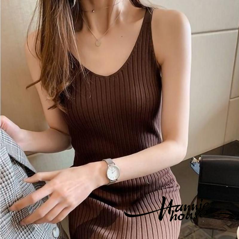 Đầm Dệt Kim Hai Dây Cổ Chữ V Co Giãn Thời Trang Đường Phố Cho Nữ