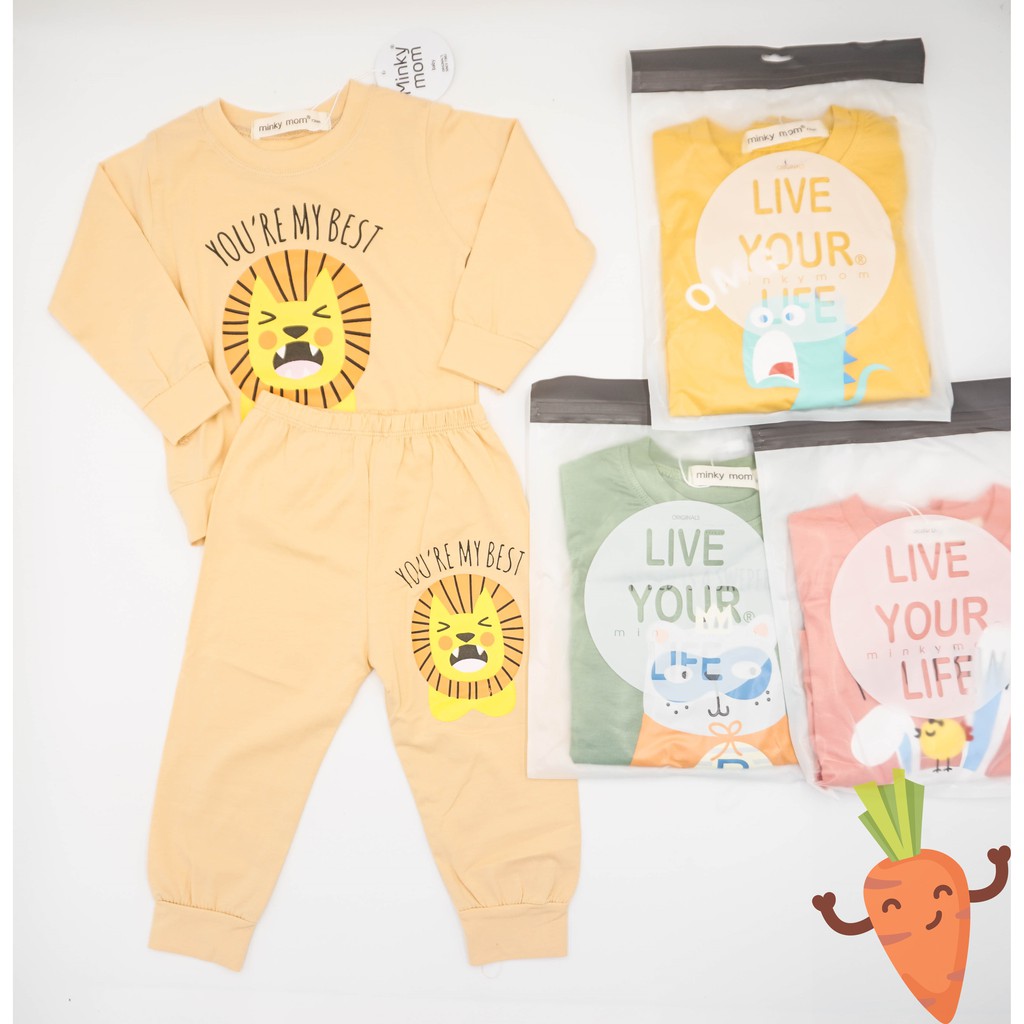 SALE!!! Bộ Dài Tay Cotton 100% Minky Mom Họa Tiết Sư Tử You Are The Best Cho Bé MKM17