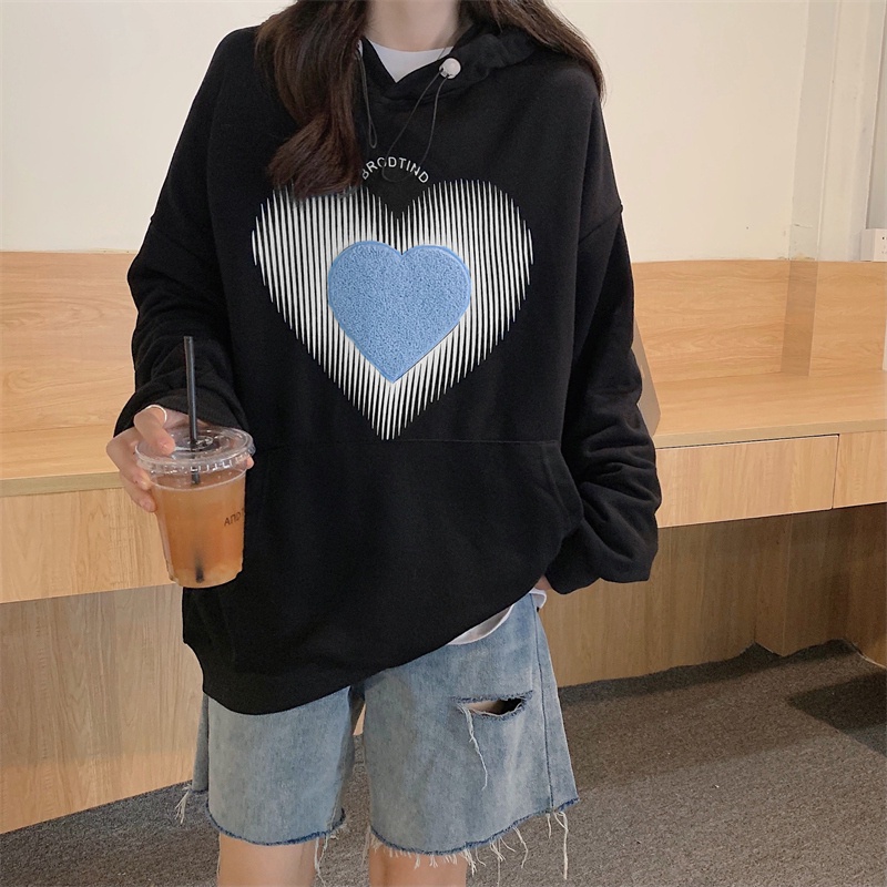 【ZHELIHANGFEI】Áo Hoodie Tay Dài Form Rộng Họa Tiết Theo Phong Cách Preppy Dễ Phối Đồ