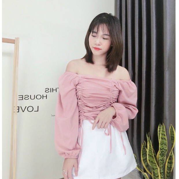 Áo Kiểu Nữ Có Dây Rút, Dài Tay, Chất Đũi Mặc 2 Kiểu