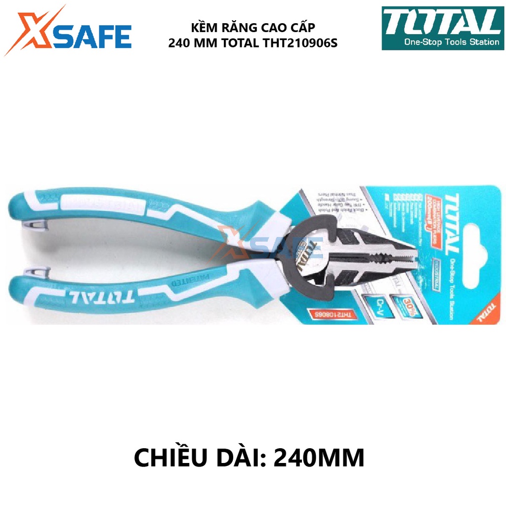 Kìm điện cao cấp TOTAL THT210906S | Chất liệu bằng thép CR-V, đen bóng, Kích thước 9.5&quot;/240mm, Trọng lượng 0.5kg, bấm