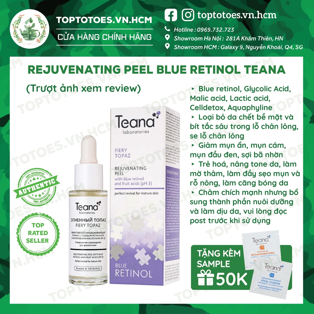 Tẩy da chết hoá học Teana Blue Retinol Fiery Topaz Rejuvenating Peel cho da căng bóng, láng mướt, giảm mụn
