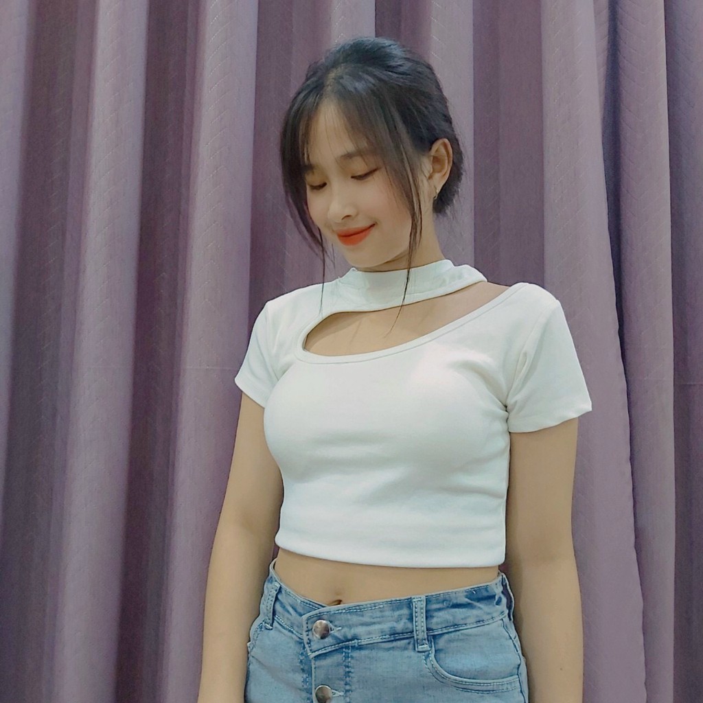 Áo Croptop -  Áo thun croptop nữ body cổ tim cao cấp chất cotton mát mịn sang chảnh CRT002 | BigBuy360 - bigbuy360.vn