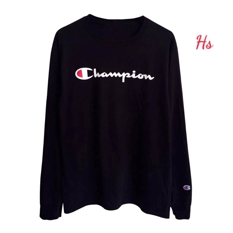 áo nỉ dài tay cho nam nữ, áo sweater champi có lô gô tay áo