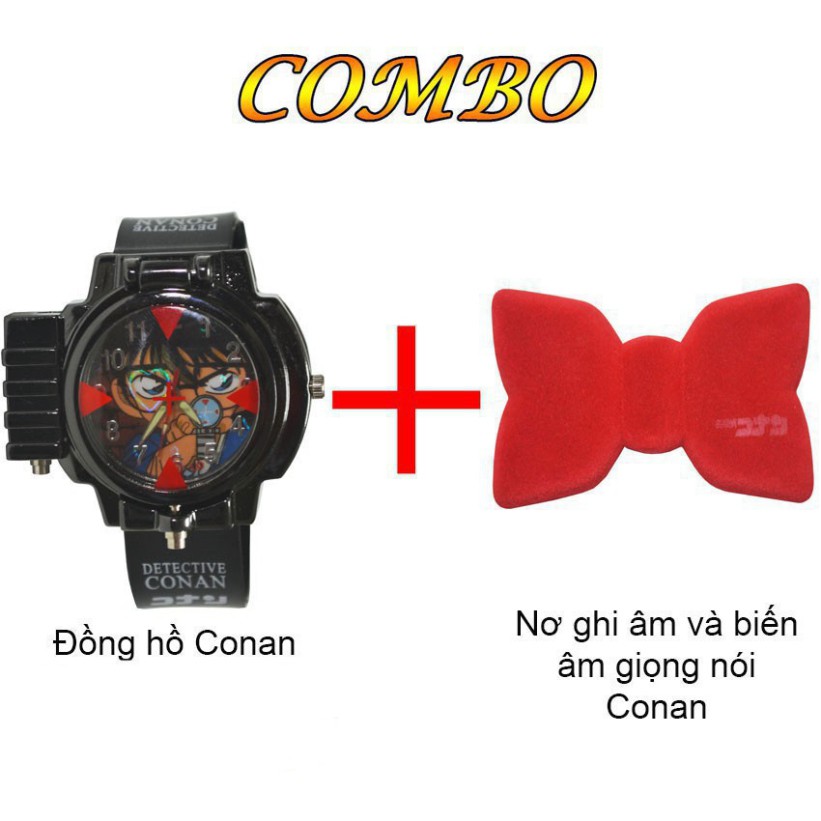 Combo Đồng hồ Trẻ Em Conan Đeo Tay Bắn Laser Và Nơ Conan Ghi Âm Và Biến Âm Giọng Nói