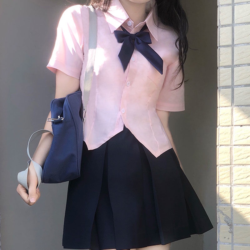 Sweet and spicy college style short-sleeved jk shirt Women's  new waist slimming uniform shirt design chic top Japanese style top hOkT