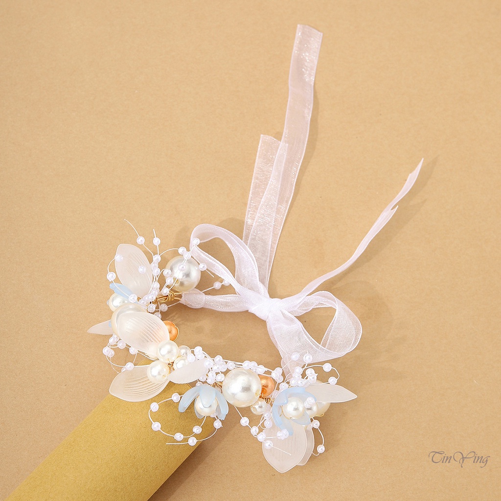 GETNOIVAS Vòng Hoa Đeo Cổ Tay Cô Dâu Đính Hạt Ngọc Trai