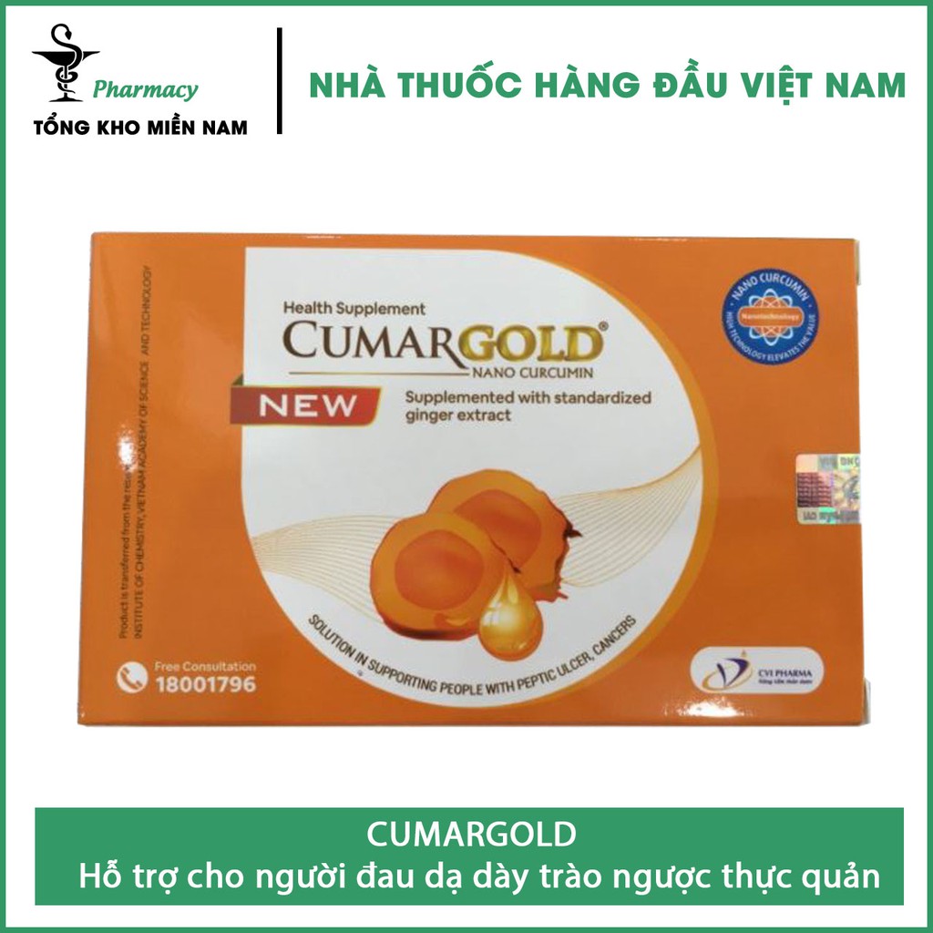 Viên uống CUMARGOLD NEW - Hỗ trợ bảo vệ niêm mạc dạ dày, trào ngược dạ dày – Hộp 30 viên – Tổng Kho 
