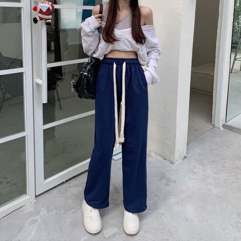 Quần thể thao lưng cao dáng rộng thiết kế đơn giản thời trang cho nữ