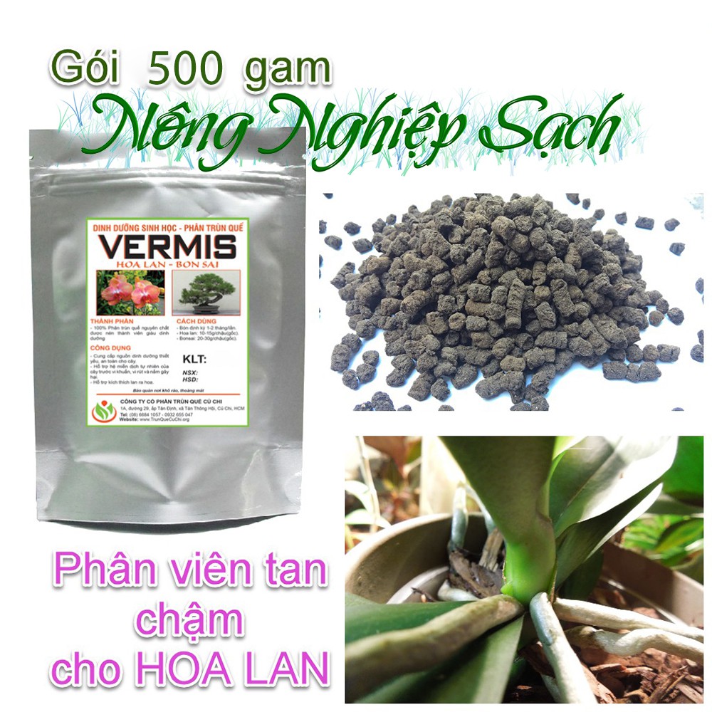 Gói 500g Phân trùn quế Vermis hữu cơ cho Hoa lan, cây cảnh cực tốt