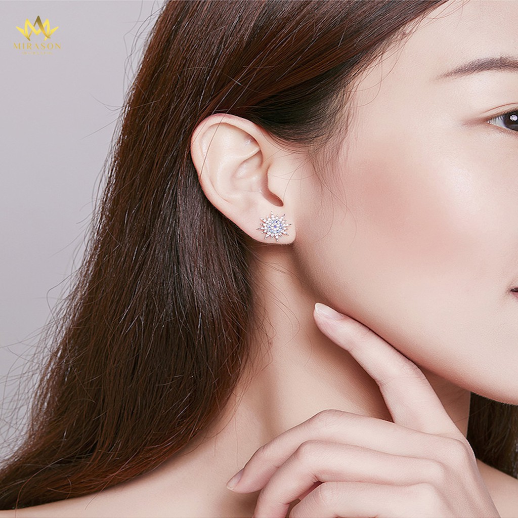 Khuyên Tai Bạc Nữ MIRASON Mặt Trời Nạm Đá Màu Sắc MBT036 - Bông Tai Nữ Bạc 925 Cao cấp