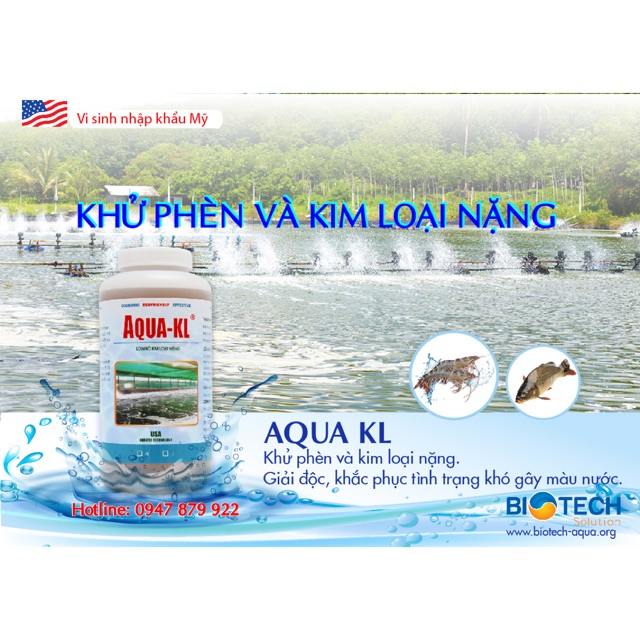 Hàng Mỹ - Vi Sinh Hạ Phèn, Xử Lý Phèn, cắt tảo, Khử Kim Loại Nặng Ao Tôm - Aqua KL – Chai 1 Lít