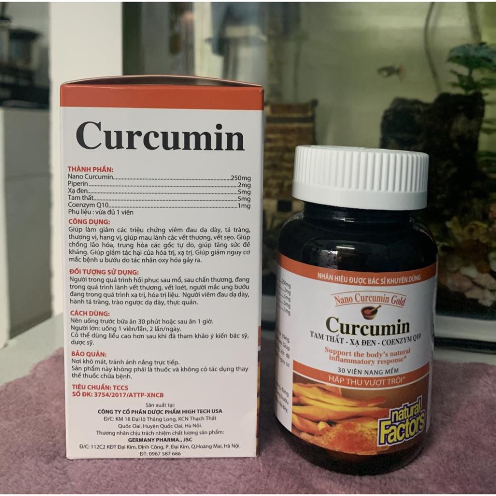 Viên tinh nghệ Nano Curcumin Gold  Tam Thất Xạ Đen giảm viêm loét dạ dày, tá tràng, ung bướu - Lọ 30 viên