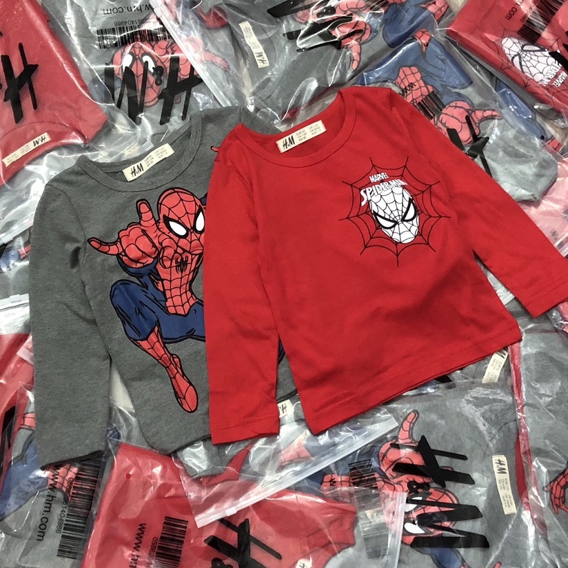 Áo thun dài tay bé trai - Set 2 áo cotton dài tay Spiderman  Hm cho bé trai 2-10t