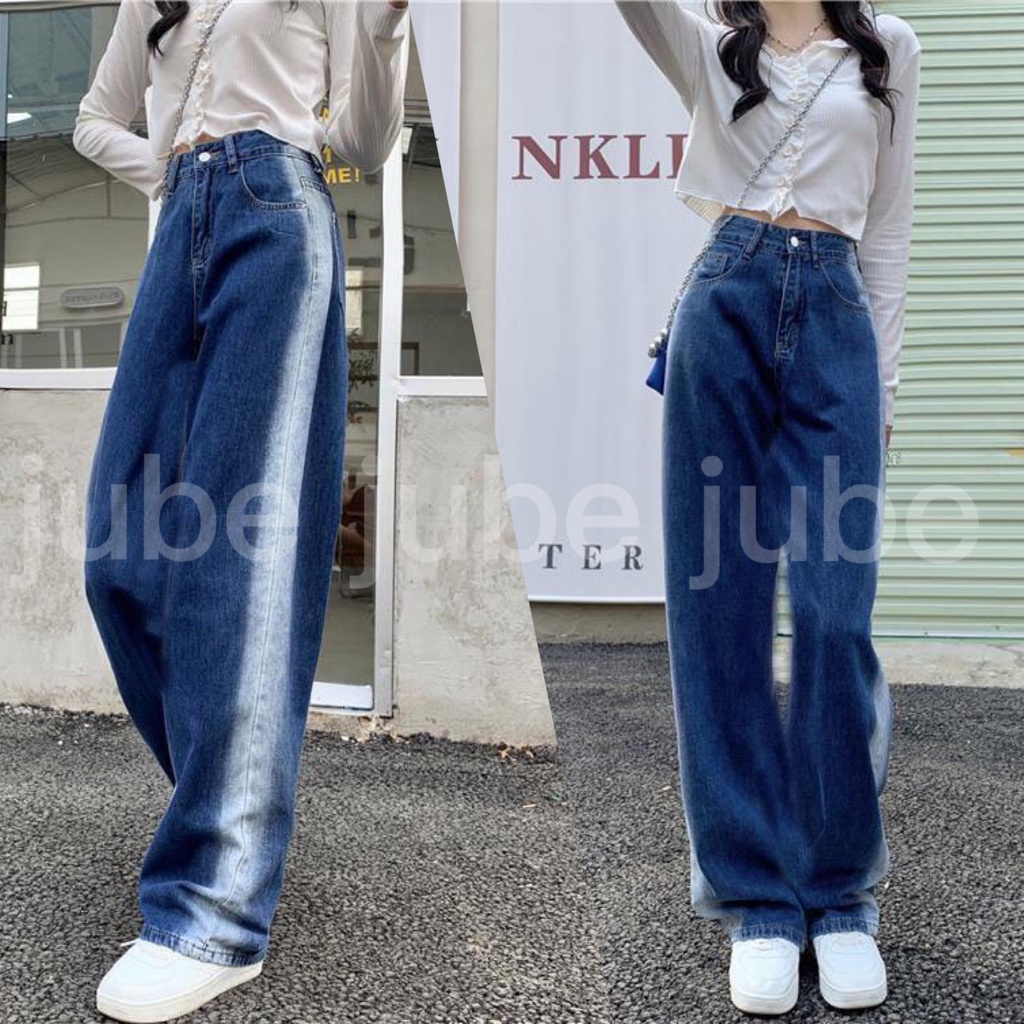(EO NHỎ) Quần Jean Nữ Ống Rộng Lưng Cao JUBE Vol.86, Quần Baggy Loang Màu Kiểu Phom Ống Suông