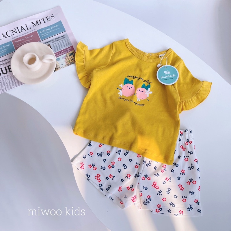 Bộ quần áo bé gái tay phối bèo siêu xinh kèm quần vải hoa in hoa tiết bozip hoa nhí ngọt ngào