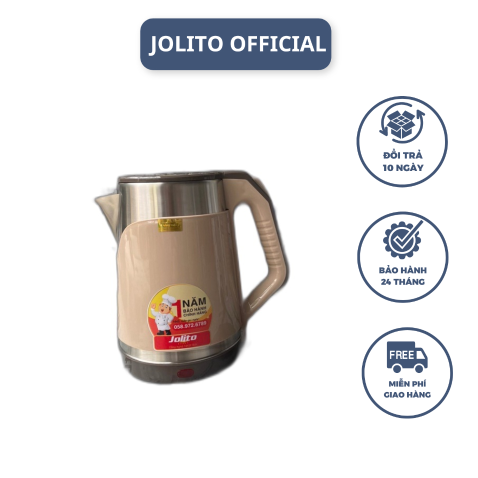 Ấm siêu tốc JOLITO chính hãng hai màu sữa/ đen 2 lớp, sôi nhanh - Hàng chính hãng