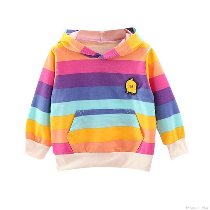 Áo hoodie hoạ tiết kẻ sọc nhiều màu thời trang cho bé gái