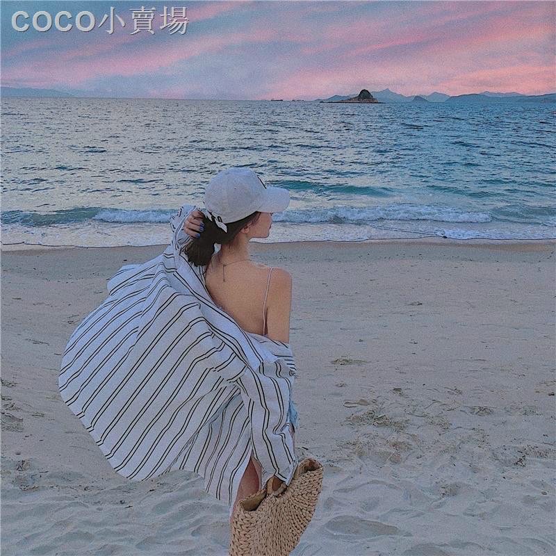 set áo hai dây sọc tặng kèm áo sơ mi form rộng đi biển siêu xinh