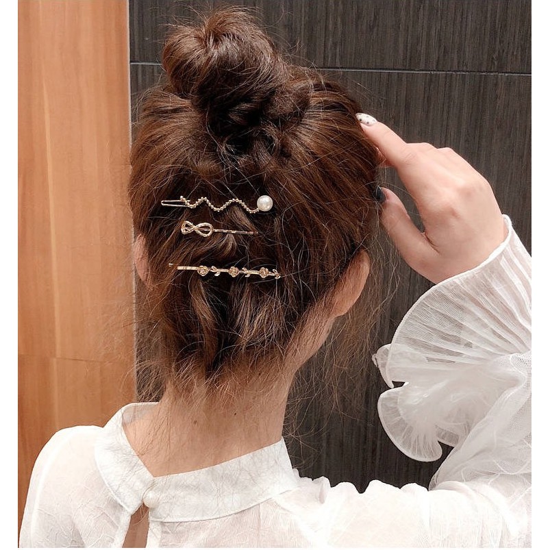 Set kẹp tóc đính đá, cặp tóc mái đính ngọc trai nhân tạo - tiemcuaxu