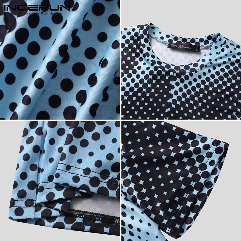 Áo thun INCERUN tay ngắn cổ tròn in họa tiết chấm bi thời trang đi chơi cho nam