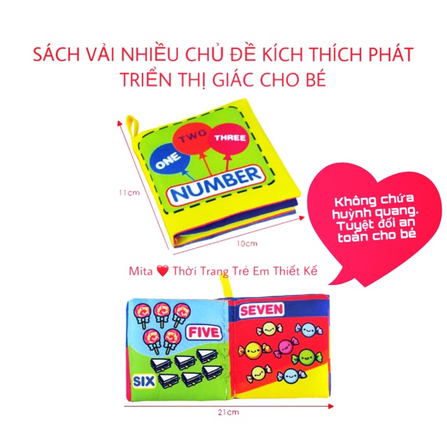 [Mua 1 tặng 1] Sách vải kích thích phát triển thị giác cho bé BỀN MÀU AN TOÀN - TẶNG Bút viết SIÊU CẤP ĐÁNG YÊU