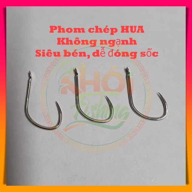 Lưỡi câu chuyên chép, dáng HUA, không ngạnh siêu bén dễ đánh sốc-Khôi Fishing