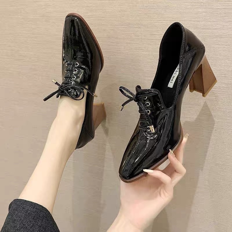 Giầy tây cao gót/ Giầy cao gót da mềm mũi nhọn dả dây phong cách Retro