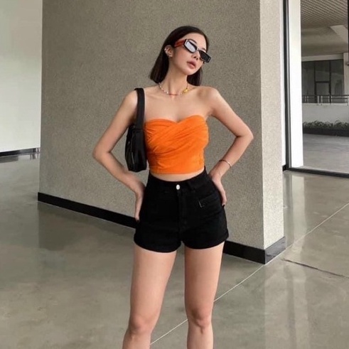 Áo ống nữ đắp chéo chất thun gân