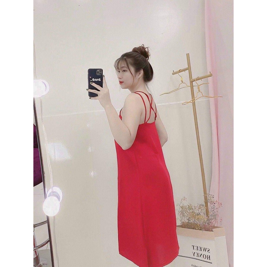 Váy bầu maxi 2 dây chất đũi đan lưng mặc đi biển đi chơi đều xinh V266