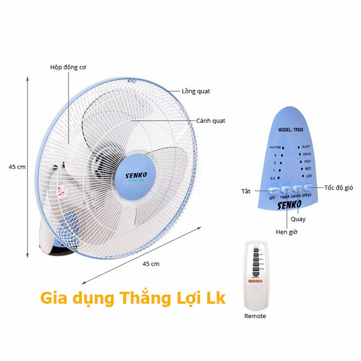 Quạt treo tường Senko TR1628 - Có remote - điều khiển từ xa