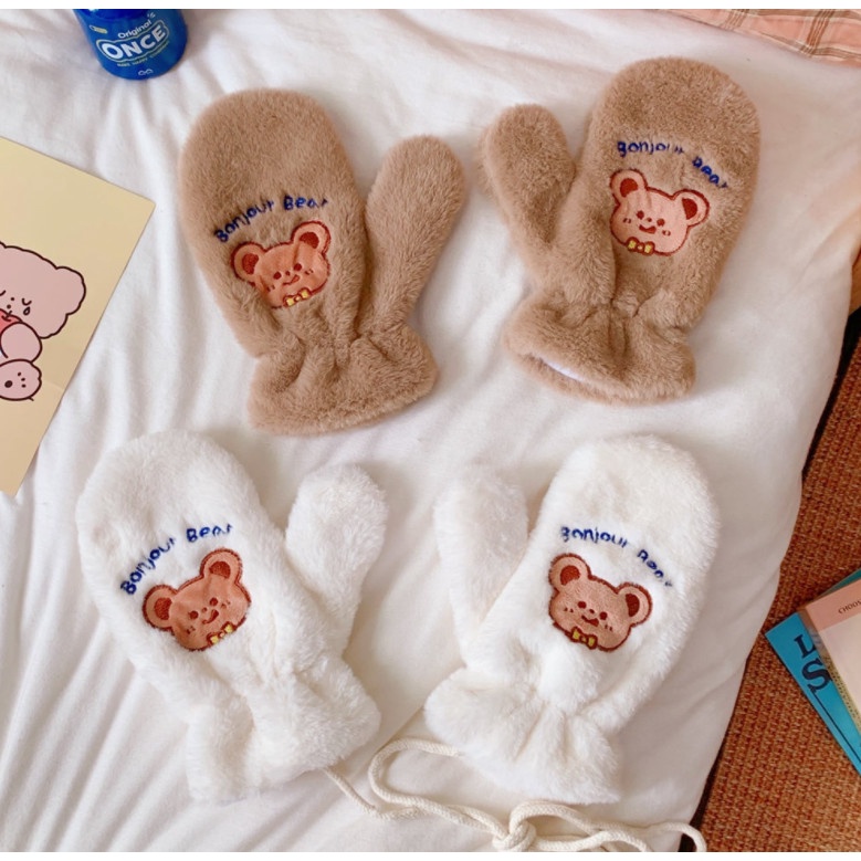 Bao tay lông xinh cho nữ dày giữ ấm đi xe siêu tốt hình gấu thỏ dễ thương