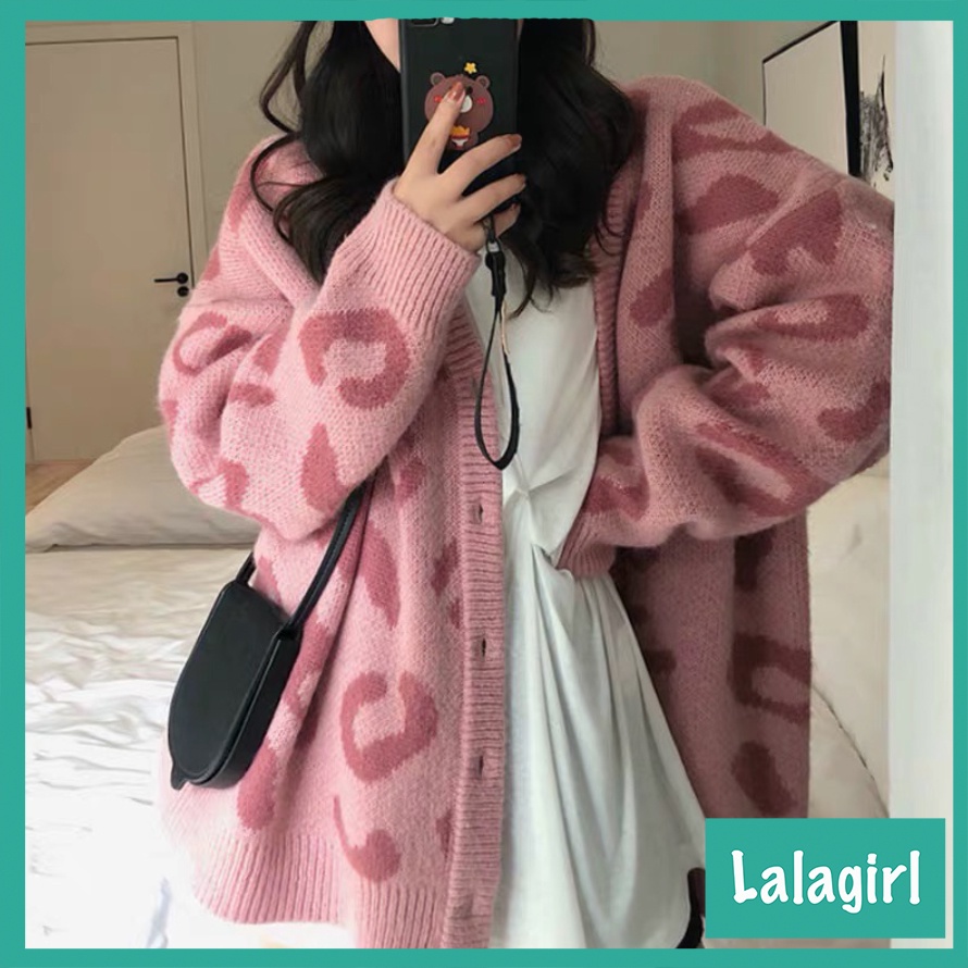 Áo khoác cadigan len họa tiết da báo dáng dài