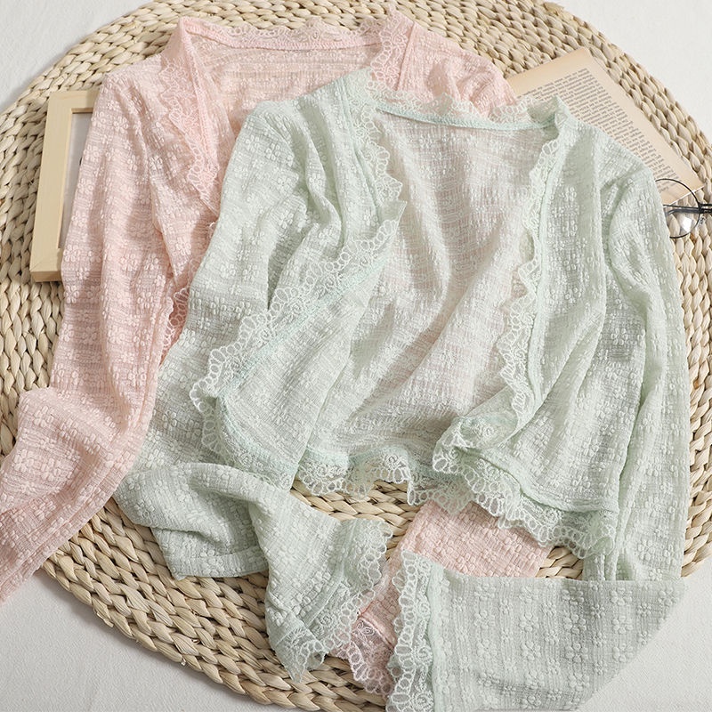Áo Khoác Cardigan Chống Nắng Vải Mỏng Phối Ren Thời Trang Xuân Hè Hàng Mới Dành Cho Bạn Nữ