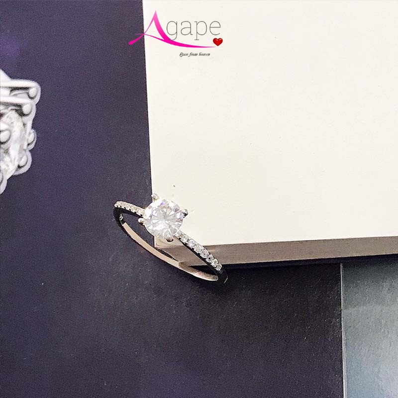 Nhẫn bạc ý 4 chấu nạm đá tinh tế, nhẫn cầu hôn nạm đá sáng sang tay