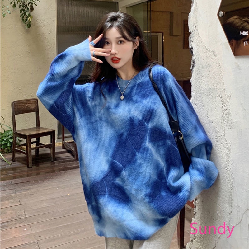 Áo Sweater Tay Dài Nhuộm Màu Thời Trang Thu Đông Cho Nữ Có Size Lớn