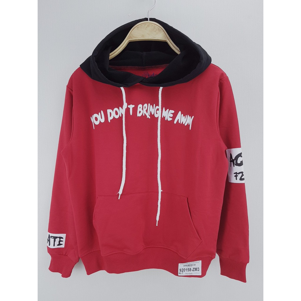 920158-ZM3-Áo khoác bé trai,nỉ da cá,có mũ,in chữ,đỏ,hiệu ilovekids,size 10-16