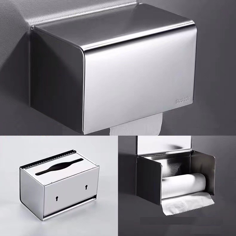 Hộp Đựng Giấy Vệ Sinh Inox 304, Phụ Kiện Nhà Tắm Thông Minh Dán Tường