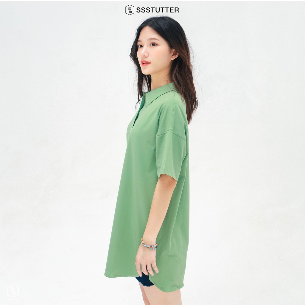 Áo Polo tay lỡ nữ SSStutter 2 màu chất 100% Cotton Oversize UNI TEE | BigBuy360 - bigbuy360.vn