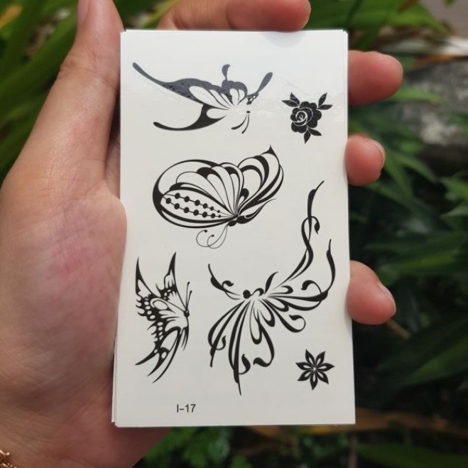 Hình xăm tatoo bướm đen i17.Xăm dán tatoo mini tạm thời, size &lt;10x6cm