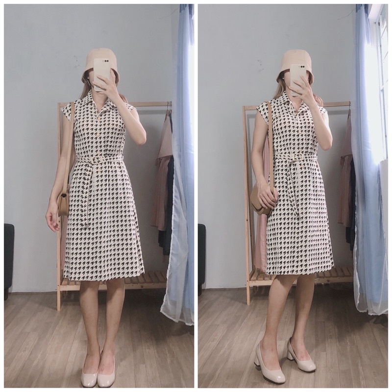 ĐẦM SÁT NÁCH CỔ VEST kèm đai bụng, chất ĐŨI NHĂN/size S,M