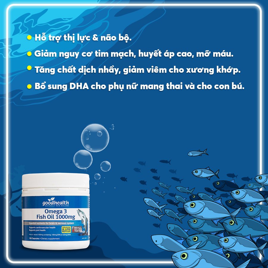 Viên dầu cá hỗ trợ tim mạch, não bộ, thị lực Goodhealth Omega 3 Fish Oil 1000mg 150 viên