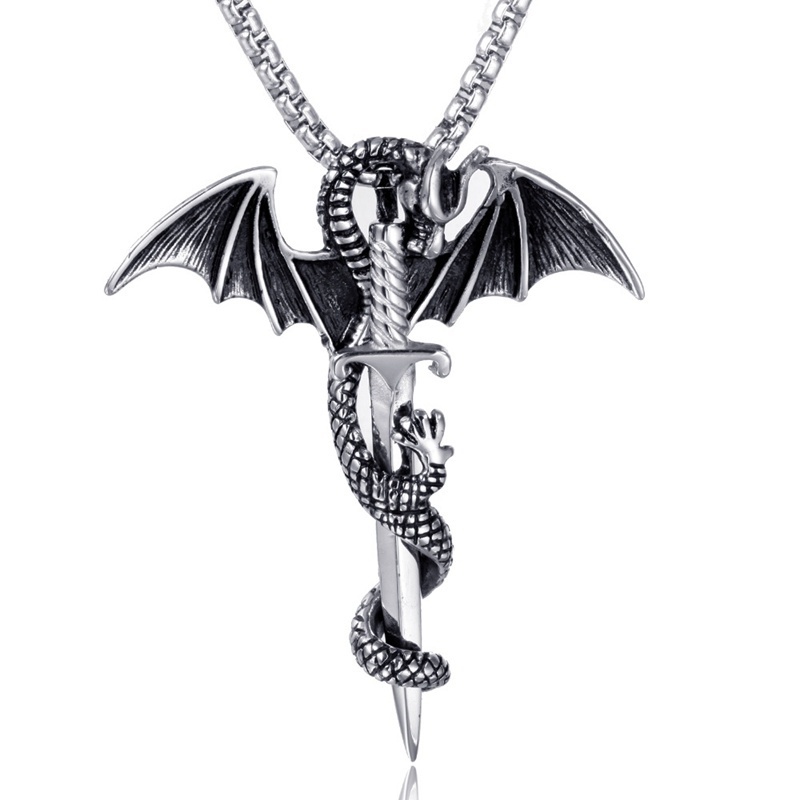 (Hàng Có Sẵn) Vòng cổ Mặt Hình Rồng Và Thánh Giá Phong Cách Gothic Thời Trang Cho Nam
