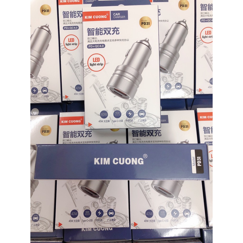 Tẩu sạc nhanh xe hơi ô tô ,củ sạc xe hơi kim cương đầu type-C USB - PD31 quick charge 4.0 kèm LED - Việt Linh Store