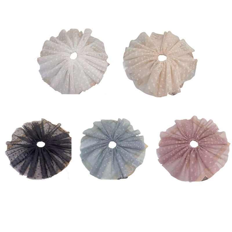 Dây Cột Tóc Co Giãn Bọc Vải Chiffon Họa Tiết Chấm Bi